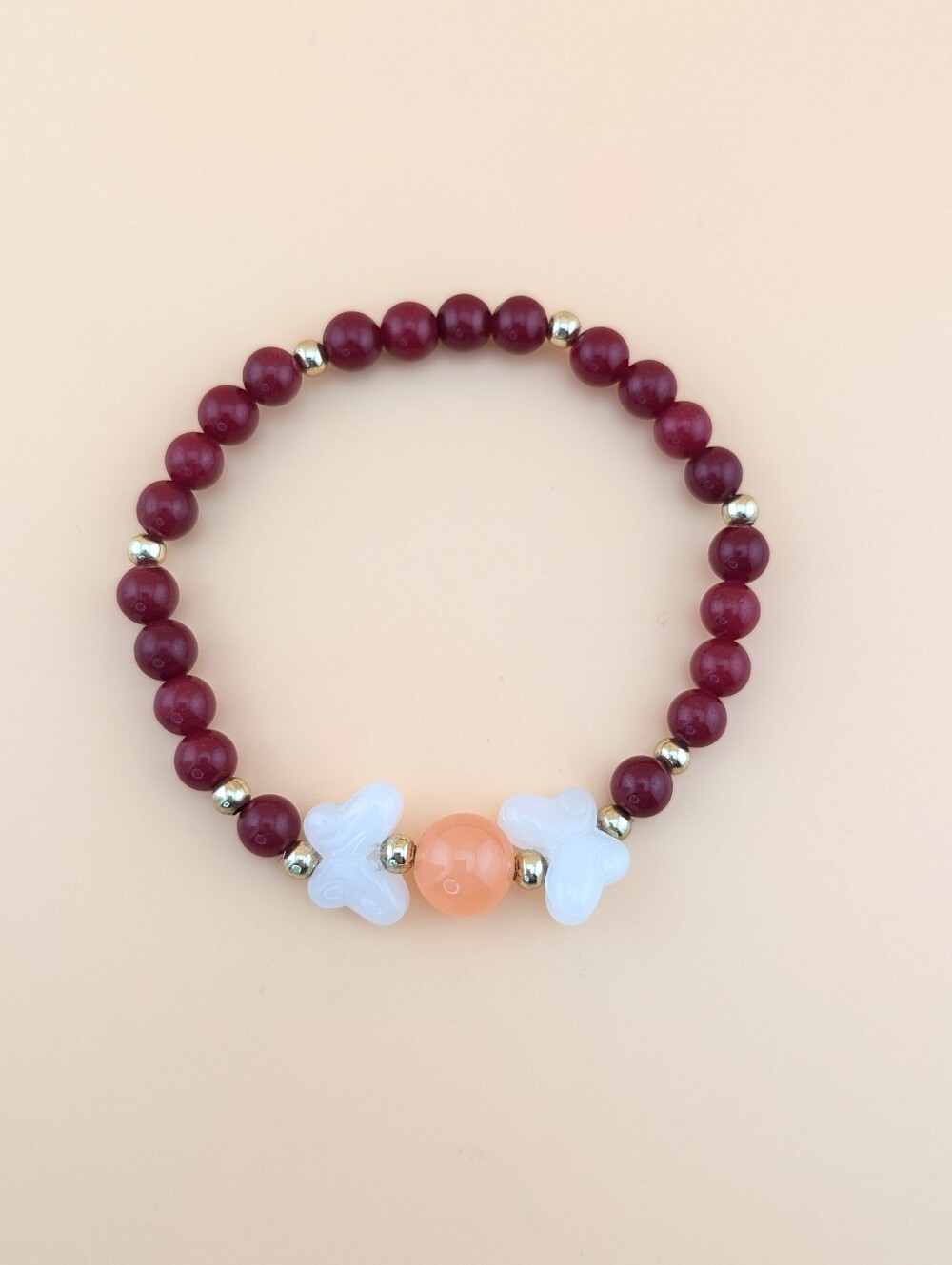 Butterfly & Red Quartz Beaded Bracelet